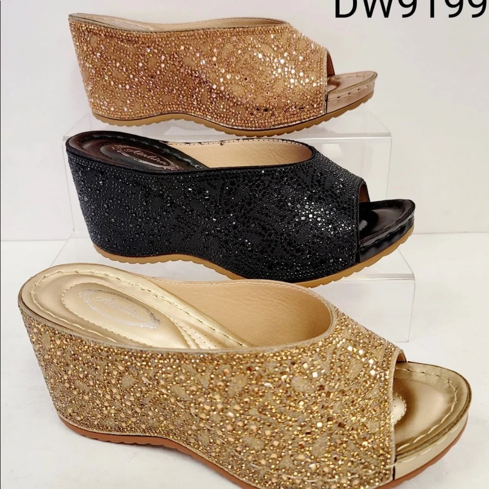 Italina Champagne Rhinestone Platform Wedge Sandal